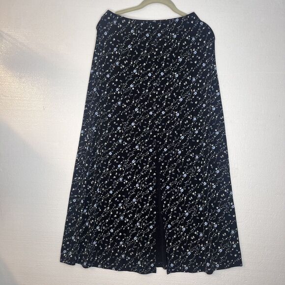 Es Se Vintage Y2K Black Blue Floral Maxi Stretch Skirt Slit size medium - Picture 1 of 6